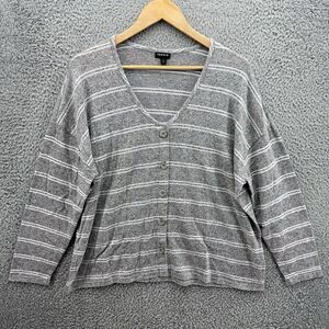 Torrid Womens 2 Sweater Gray Striped Cardigan Long Sleeve Button‎ Up V Neck